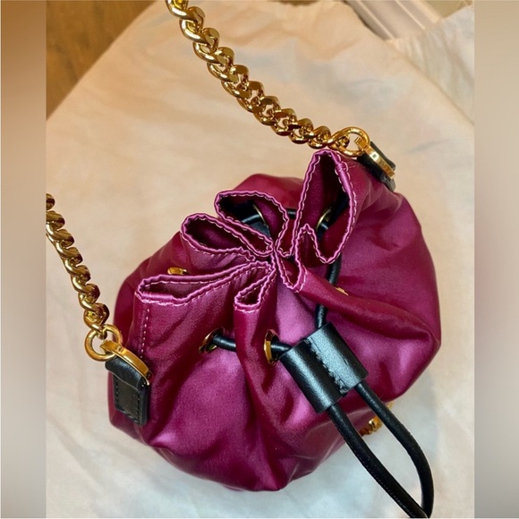 NEW!!! Versace Deep Fuschia Nylon and Black Leather Drawstring Bucket Bag - Picture 9 of 15
